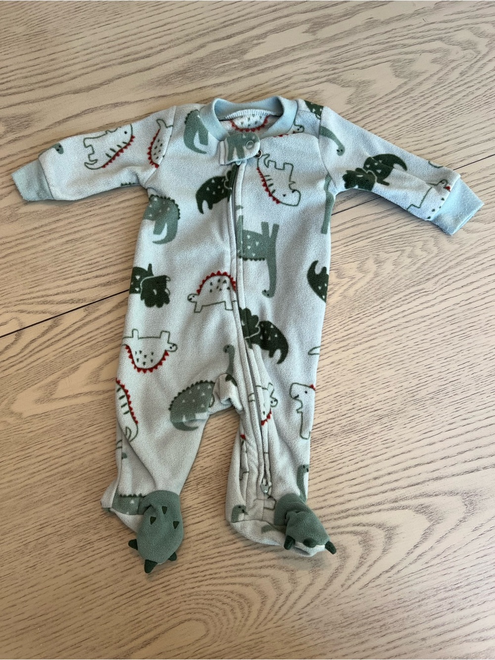 Cozy Light Blue Dino Footed One-Piece for Babies (NEWBORN)